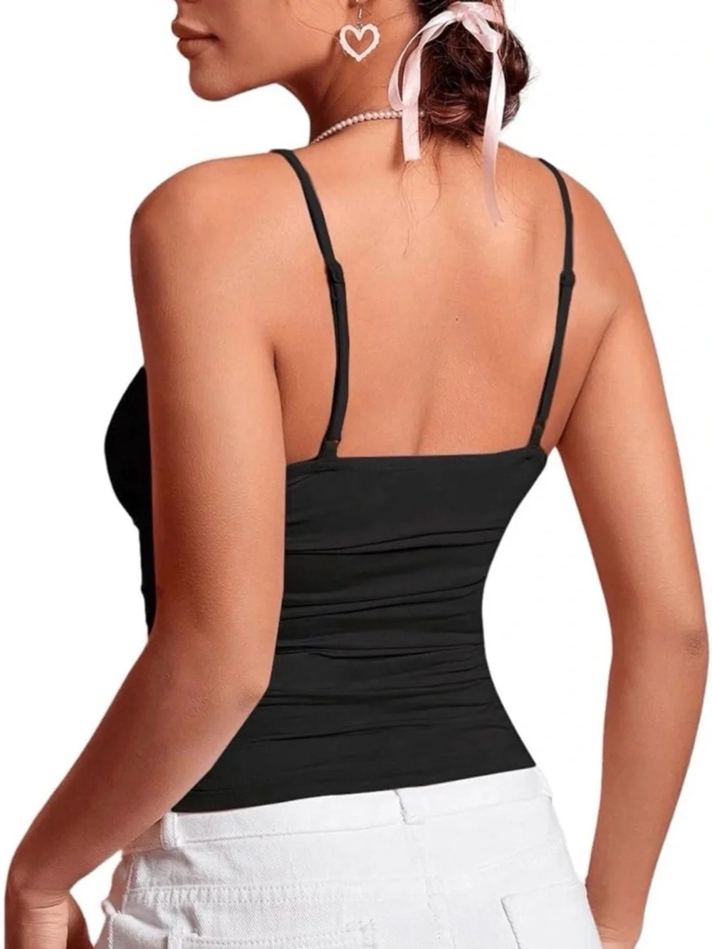 Black Lace V-Neck Camisole Tank Top - Women - Picture 3 of 6